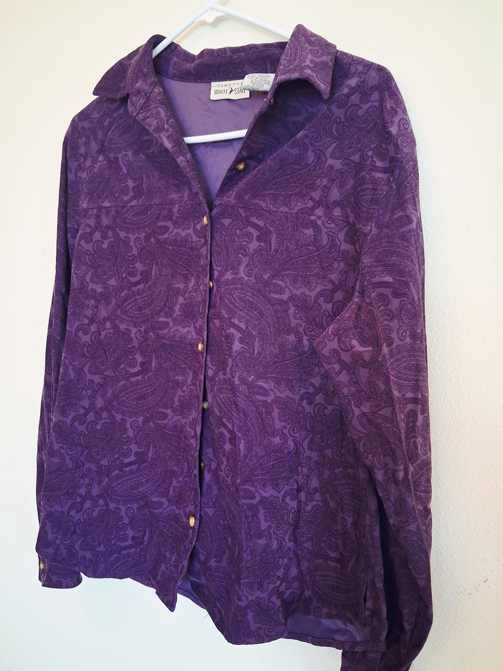 Vintage White Stag Paisley Velvet Suede Button Down Shirt Jacket
